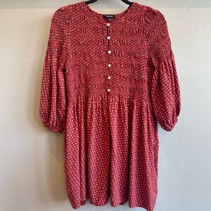 Madewell Red Pleated Mini Sundress with Bishop Sleeves